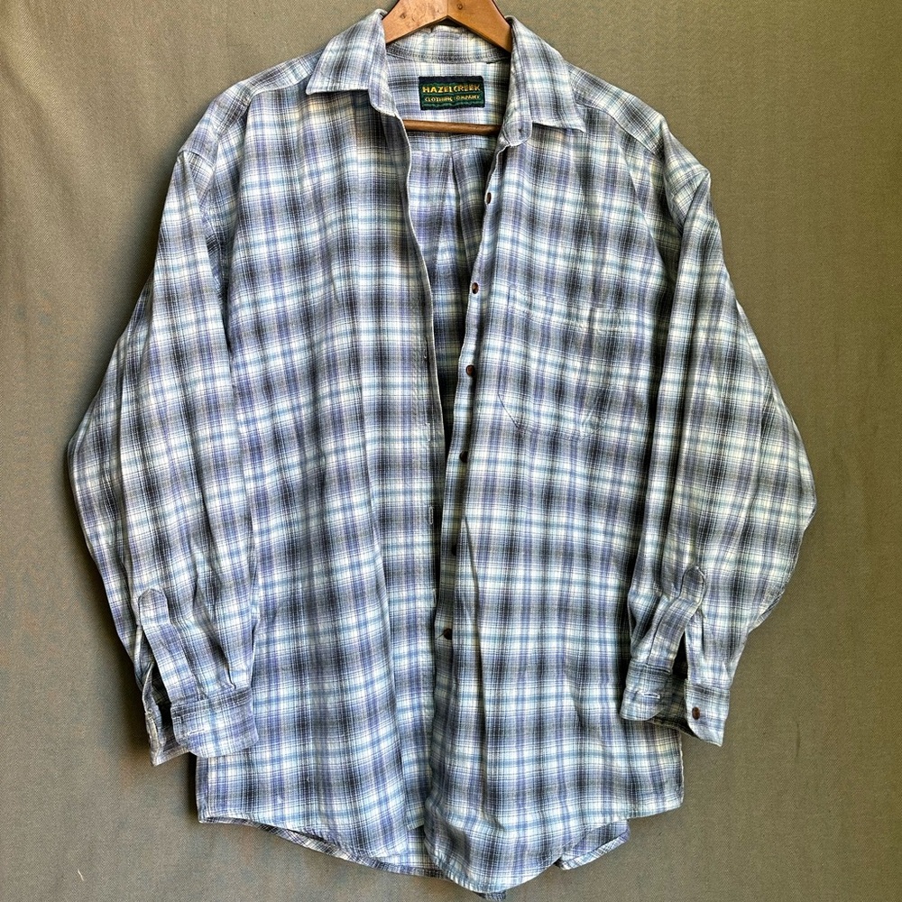Men's Plaid Button-Down Shirt - Blue and Gray